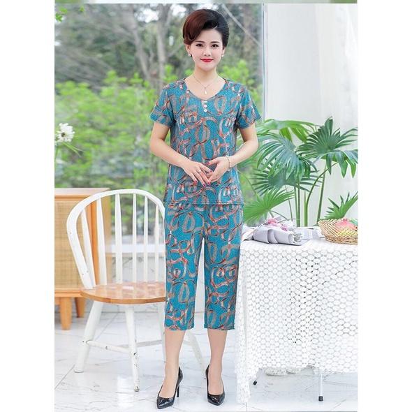 đồ bộ trung niên nữ- bộ quần áo nữ trung niên cho mẹ bộ thun hoa kiểu dáng sang trọng