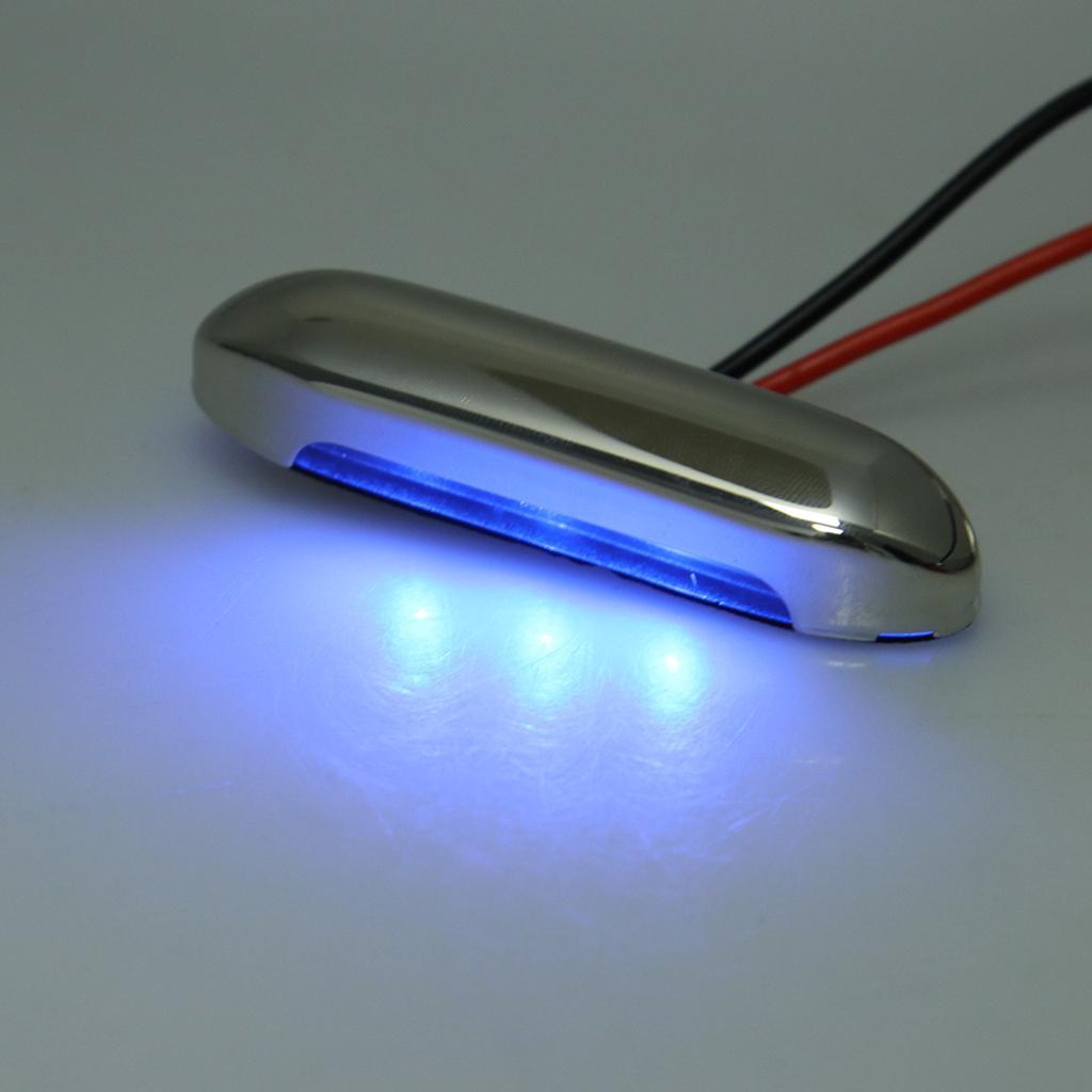 12V Oblong RV Boat Blue LED Step Stair Light Stainless Steel Clear Lens