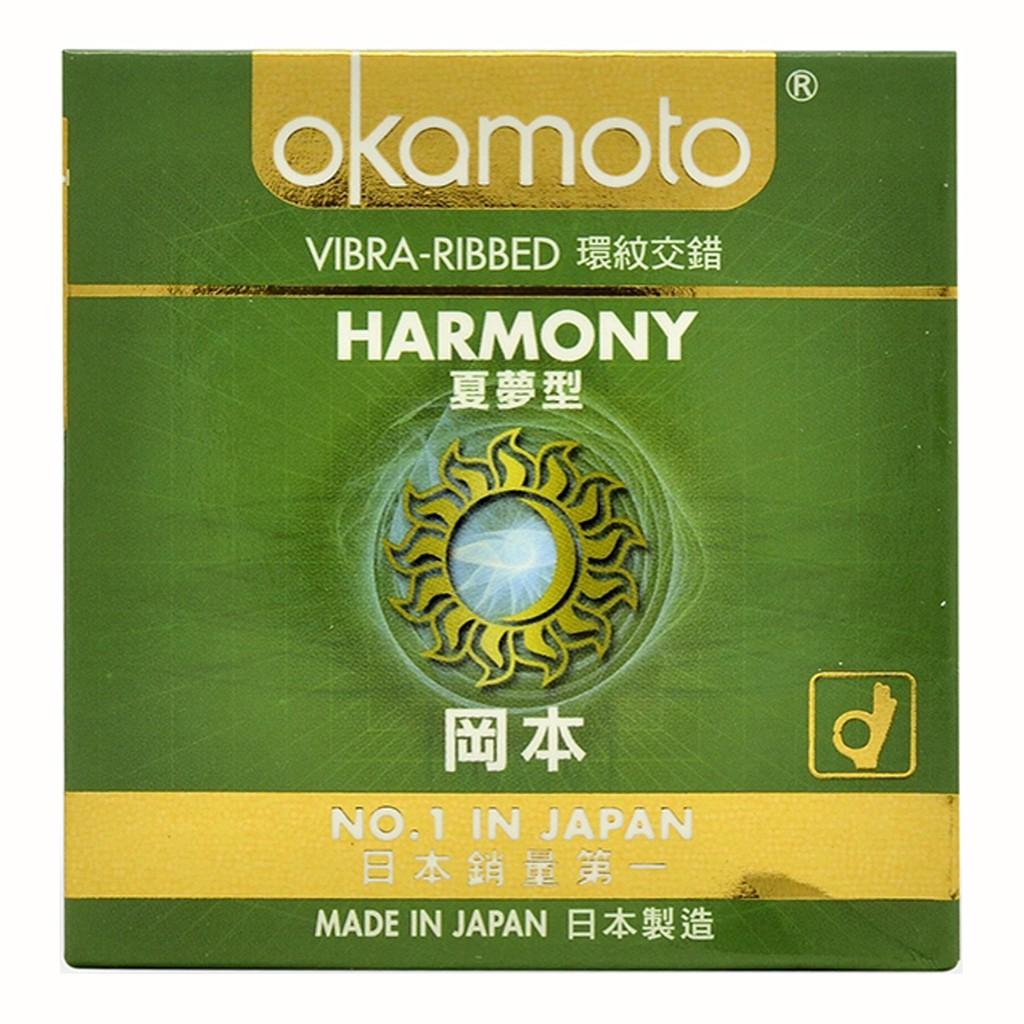 Bao Cao Su Okamoto Harmony Gân Sọc Hộp 3 Cái - Tặng 1 Gói Gel Bôi Trơn Hydro