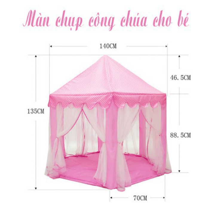 Lều Công Chúa Lục Giác Cho Bé Hình Lâu Đài Siêu Xinh-Màu Hồng