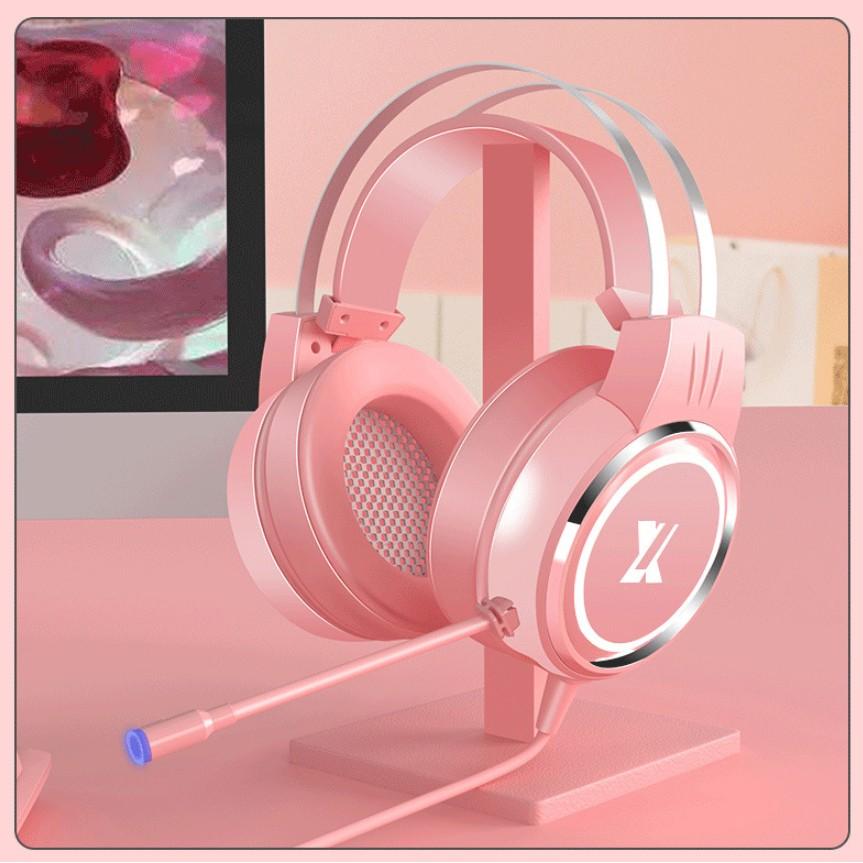 Hồng USB Có Dây Tai Nghe Tai Nghe PC Game Thủ Stereo Tai Nghe Linh Hoạt Điều Chỉnh Tai Nghe Có Mic Cho Laptop/PC/Di Động Dành Cho văn Phòng Bé Gái