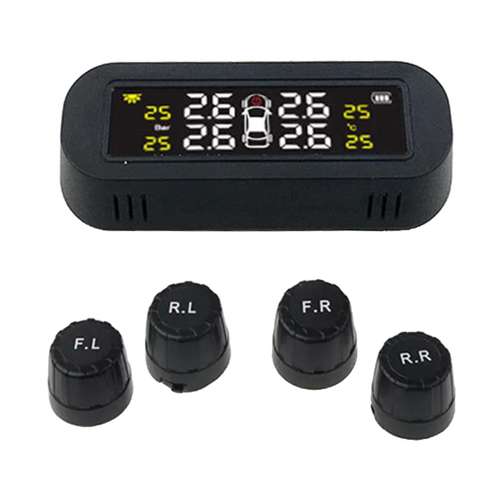 Wireless USB Tire Safety Monitor Solar Power TPMS Tire Pressure Monitoring System with 4 External Cap Sensors Temperature Detection Checking Testing