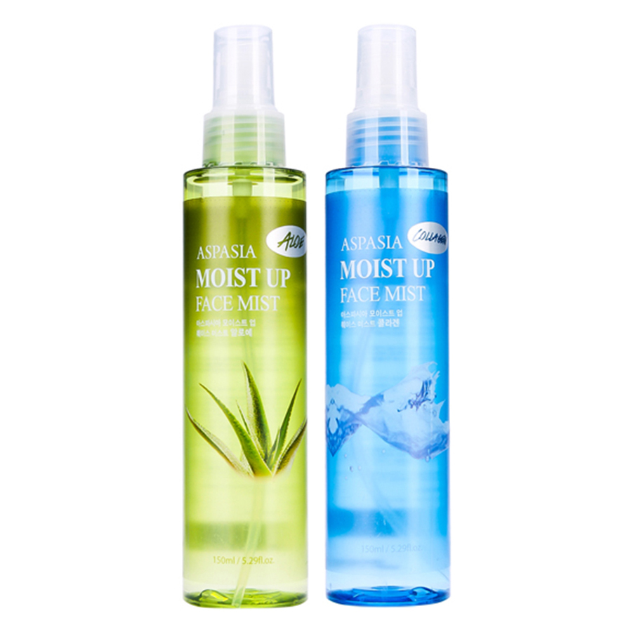 Combo Hot Xịt Khoáng Trắng Da Nha Đam Aspasia Aloe Moist Up Face Mist (150ml) + Xịt Khoáng Chống Lão Hóa Aspasia Collagen Moist Up Face Mist (150ml)