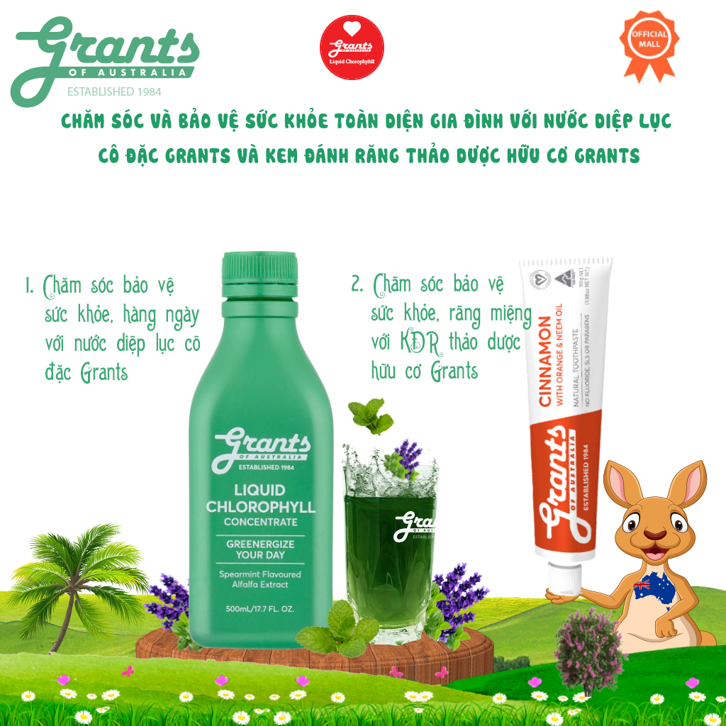 Nước diệp lục cô đặc Grants 500ml - Bộ 2 chai - Chăm sóc cơ thể toàn diện với diệp lục Grants