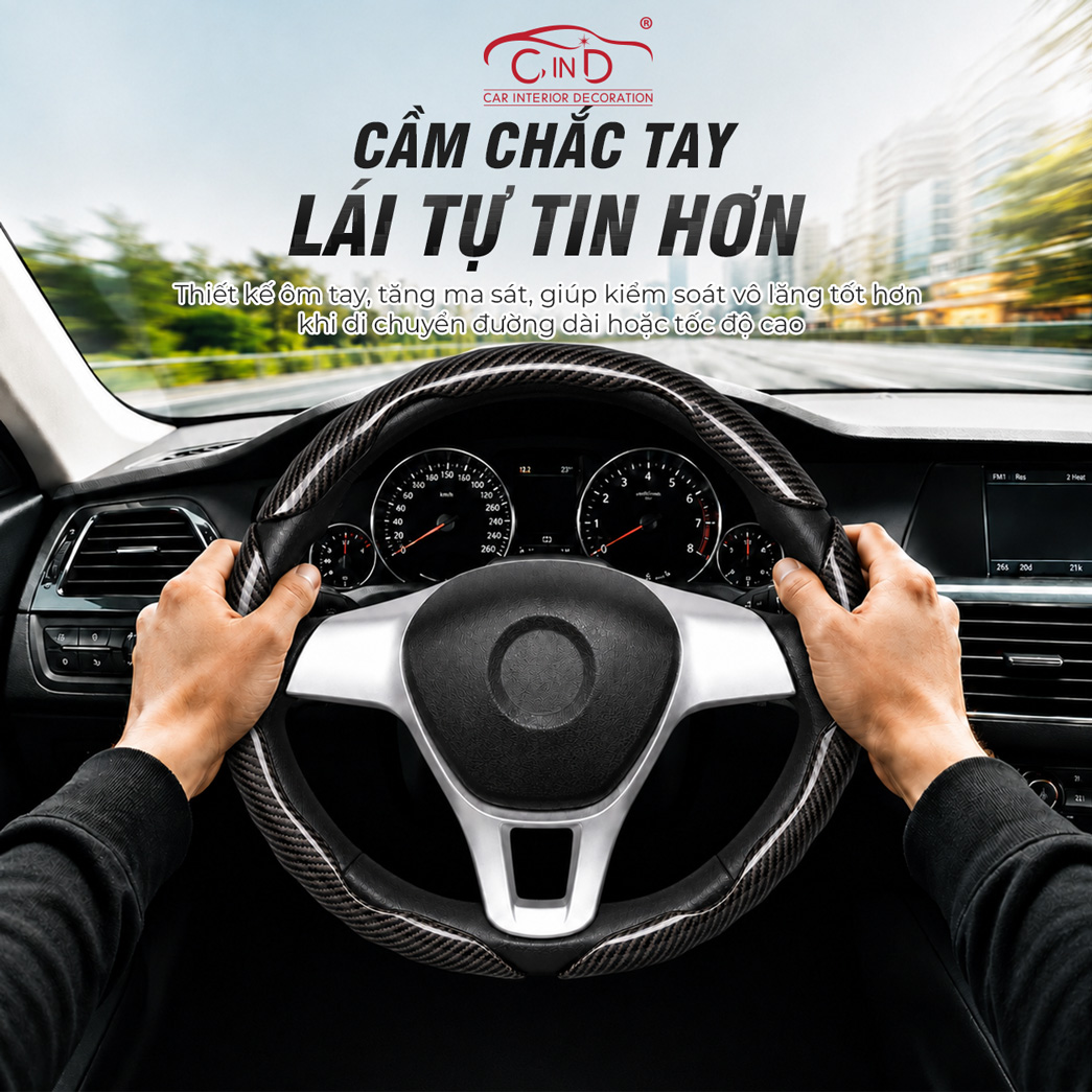 Ốp Bọc Vô Lăng CIND Carbon Bóng Thể Thao Mỏng Nhẹ Chống Trượt Phù Hợp Nhiều Dòng Xe