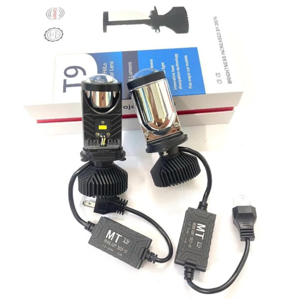 Đèn Pha Led Bi Cầu T9 H4/LED HI/LO Cho Ô Tô Xe Máy ( Dùng Điện Ắc Quy ) Cắt Sáng Chống Chói Bản Cao Cấp