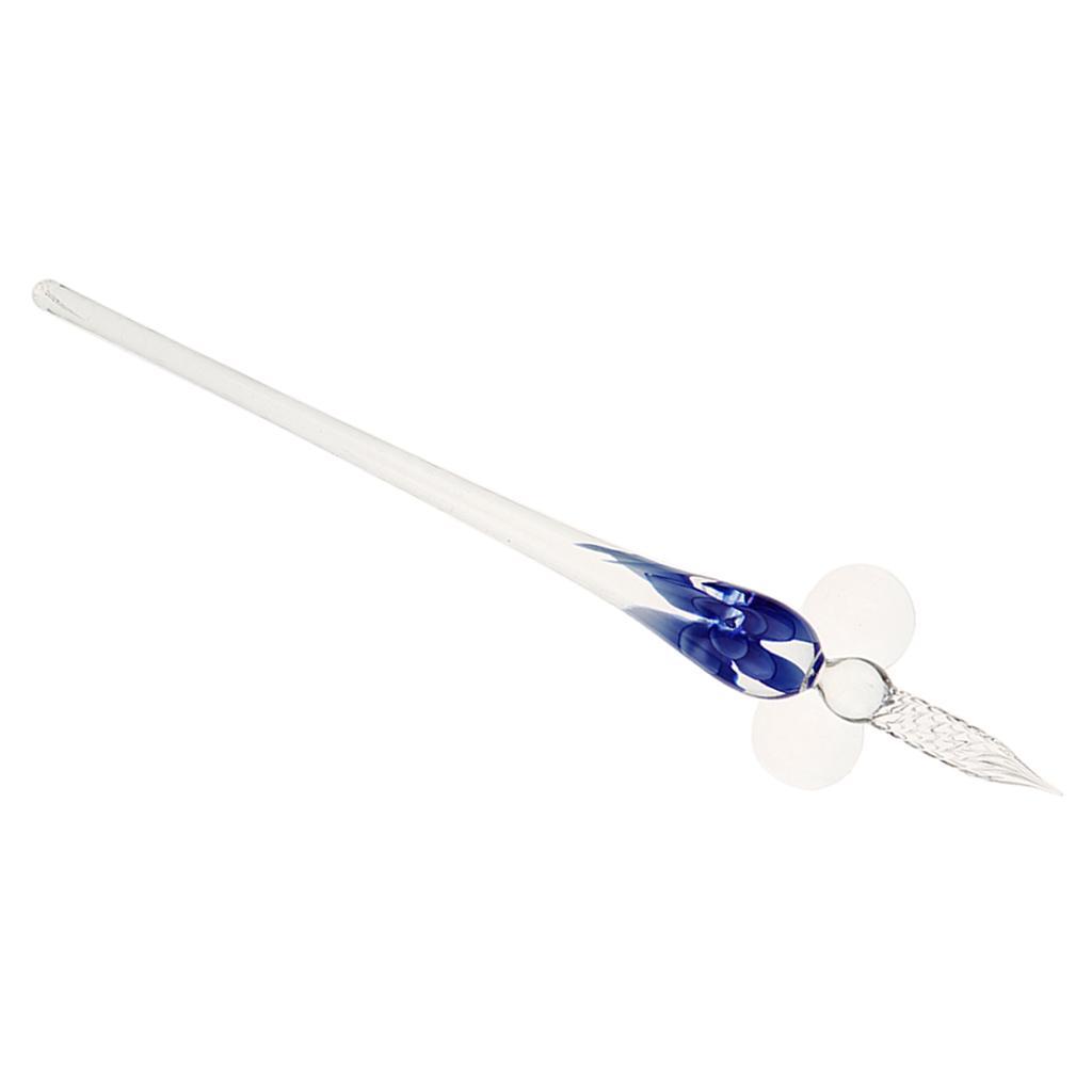 Vintage Crystal High Borosilicate Glass Glass Dip Pen Signature Pen Fountain Pens Business Present Office School Stationery Gifts Blue China Flower