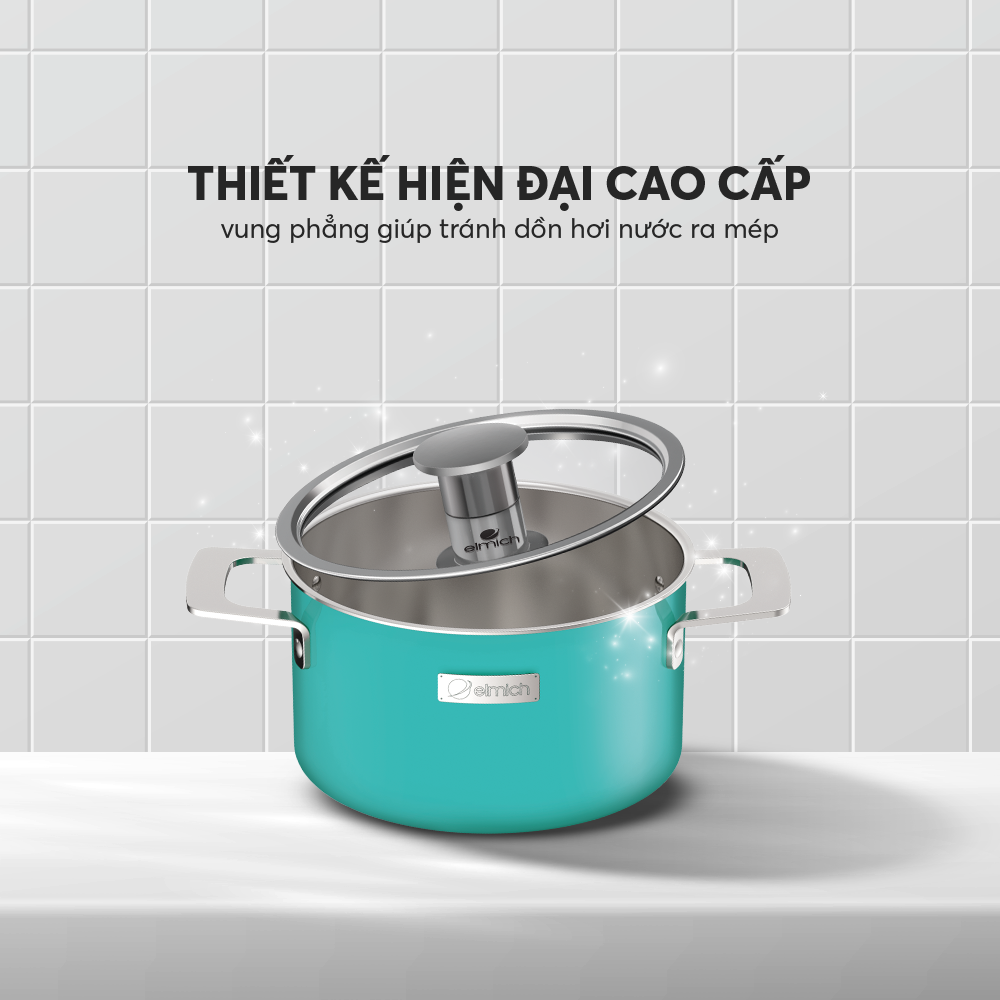 Bộ 3 Nồi Inox Liền Khối Elmich Hera size 16, 20, 22cm Xanh-Tím-Vàng