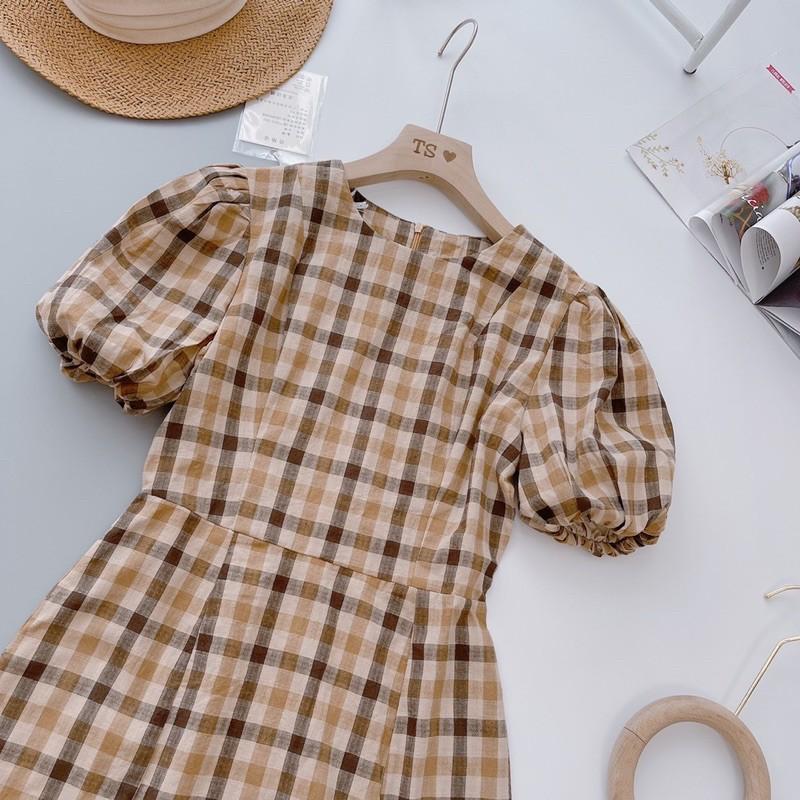 váy kẻ tay bồng cho con ti sml