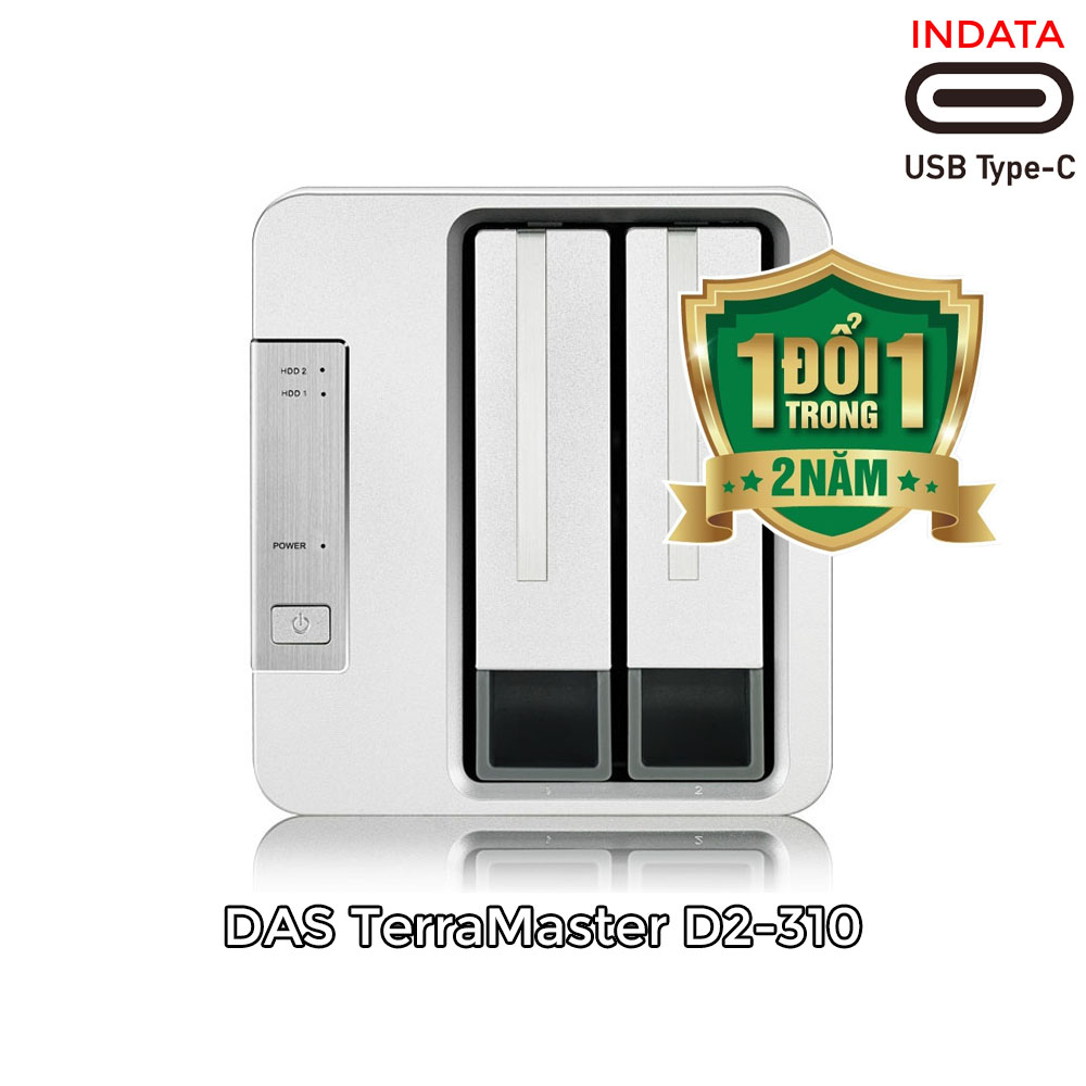 Bộ lưu trữ dữ liệu DAS TerraMaster D2-310 USB Type-C, 2 khay ổ cứng RAID 0,1,JBOD,Single - Hàng chính hãng