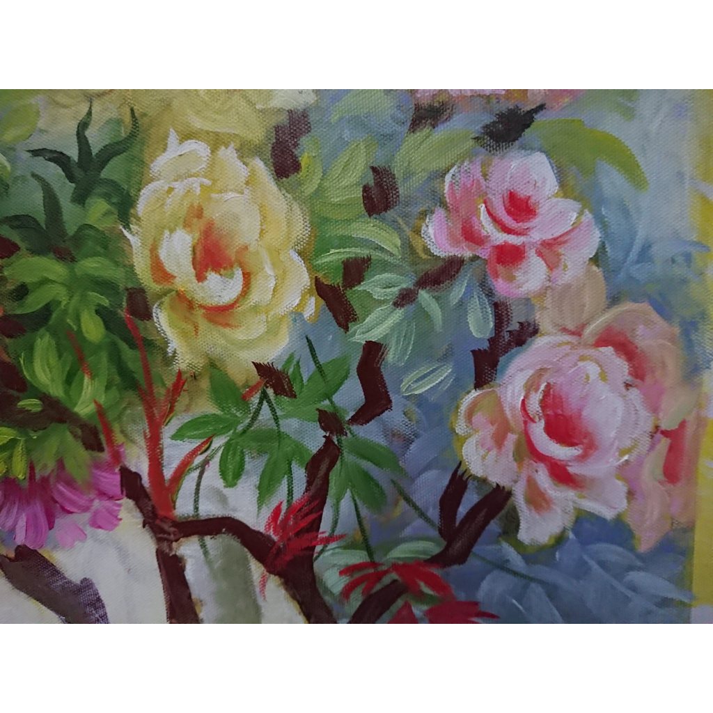 Hoa Mẫu Đơn - Tranh Sơn Dầu Vẽ Tay 50x70cm - Tranh không khung cuốn vào ống