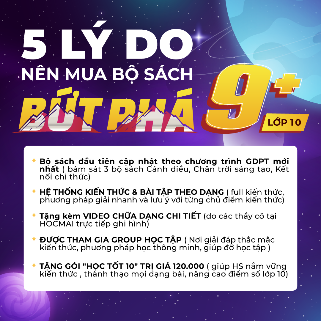 Combo 4 sách Bứt phá 9+ lớp 10 môn Toán, Hóa học, Vật lí, Tiếng Anh (theo chương trình GDPT mới)