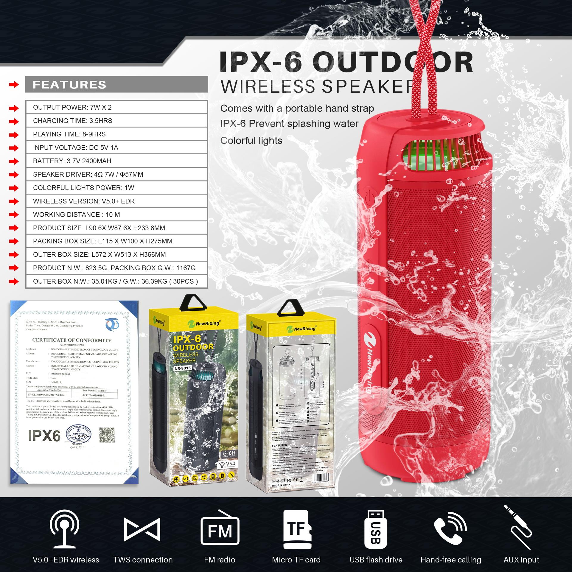 Loa không dây di động Loa siêu trầm Loa Hộp âm thanh mini IPX6 Chống nước Âm trầm mạnh hơn có đèn Gọi điện thoại rảnh tay AUX FM Màu sắc: 9015-Xanh lá cây