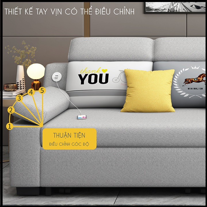 Giường Ngủ Sofa Gấp Gọn Thành Ghế Sofa. Ghế Sofa Giường. Giường Sofa Vải Lanh Cao Cấp Có Ngăn Chứa Đồ, Cổng Sạc USB. Tặng Kèm Gối Cùng Tone