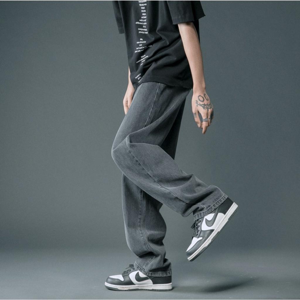 Quần jean xám nam PATADO dáng baggy ống suông rộng mã ST01 vải jeans bò cao cấp