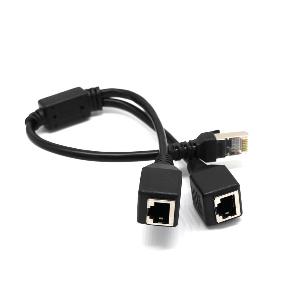 2-Port RJ45 Splitter Adapter LAN Ethernet Cable Connector Plug Adapter+Cord