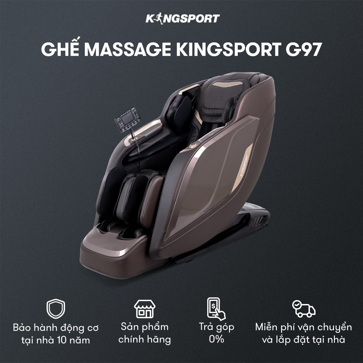 Ghế massage toàn thân cao cấp KINGSPORT DELUXE G97 chế độ massage 3D Ultra, 10 chương trình massage tự động