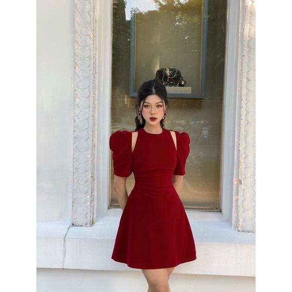 Đầm nhung ôm A vai cutout cá tính Colin dress