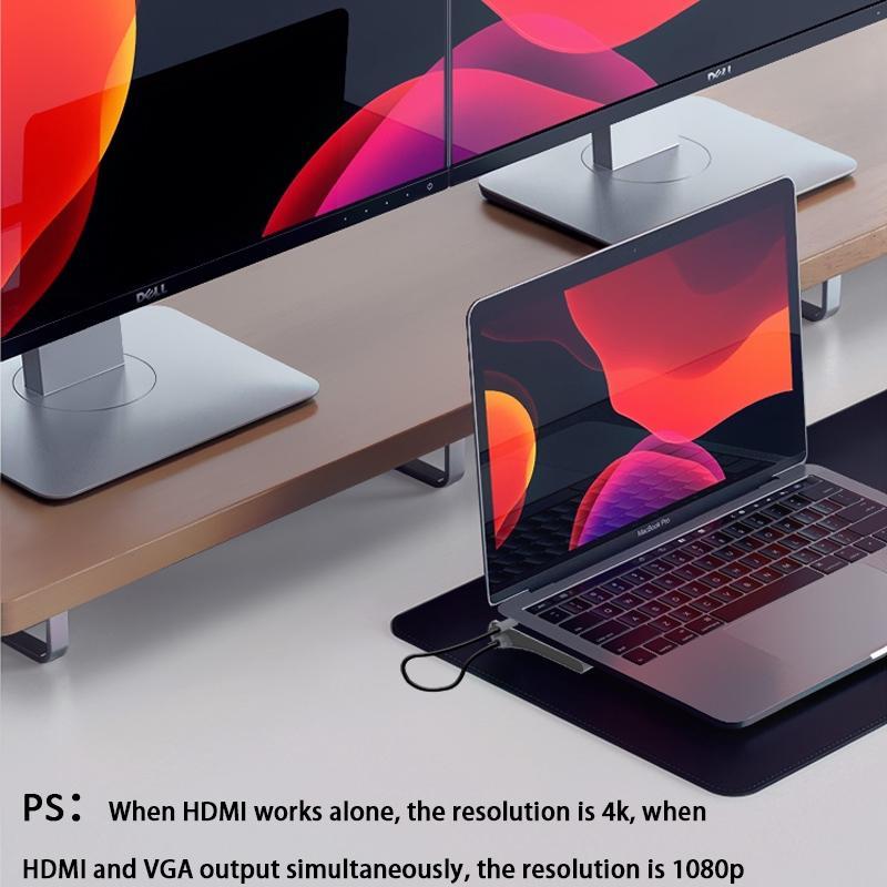 Trạm Sạc 12 Trong 1 Cổng Type-C HDMI VGA Audio TF / SD Ethernet PD USB C HUB Laptop Macbook pro