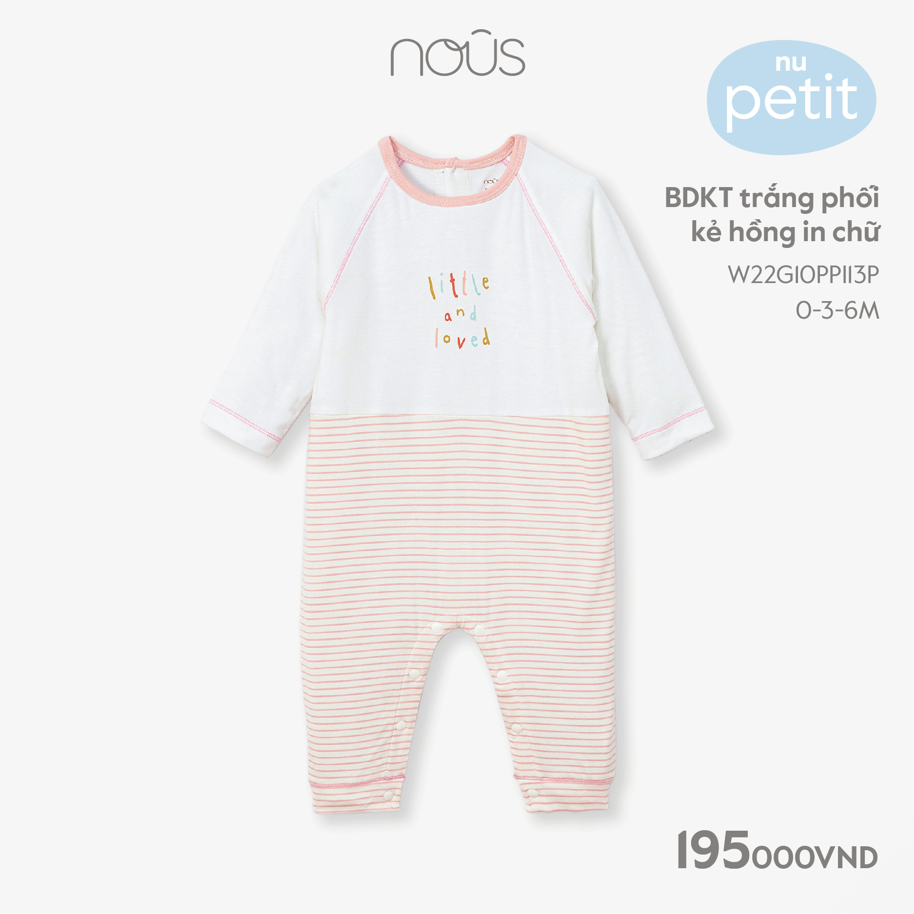 Bộ quần áo liền thân Nous không tất bodysuit không tất chất liệu Nu Petit mềm mại ( size 0 - 6 tháng tuổi)