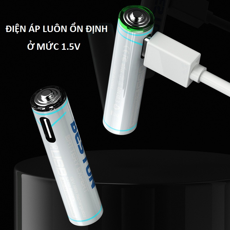 Vỉ 4 Pin sạc AA AAA chuẩn 1.5V Beston Dung lượng cao đến 2200mWh sạc trực tiếp qua cổng USB type-C dùng cho micro, đồ chơi, đồng hồ, máy ảnh - hàng nhập khẩu