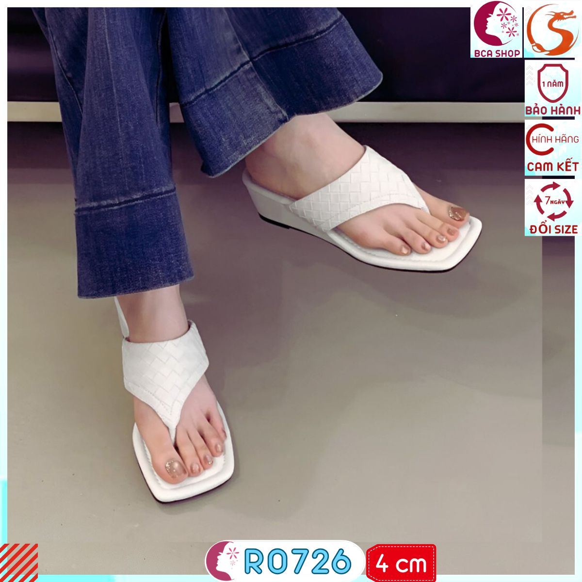 [THỜI TRANG]  Giày Đế Bằng Nữ Cao 4p RO726 ROSATA Thiết Kế Xỏ Ngón Thoải Mái, Bề Mặt Nhám Caro Độc Đáo