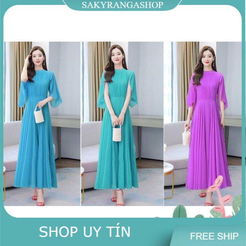 ĐẦM MAXI XẾP LI TAY CÁNH TIÊN