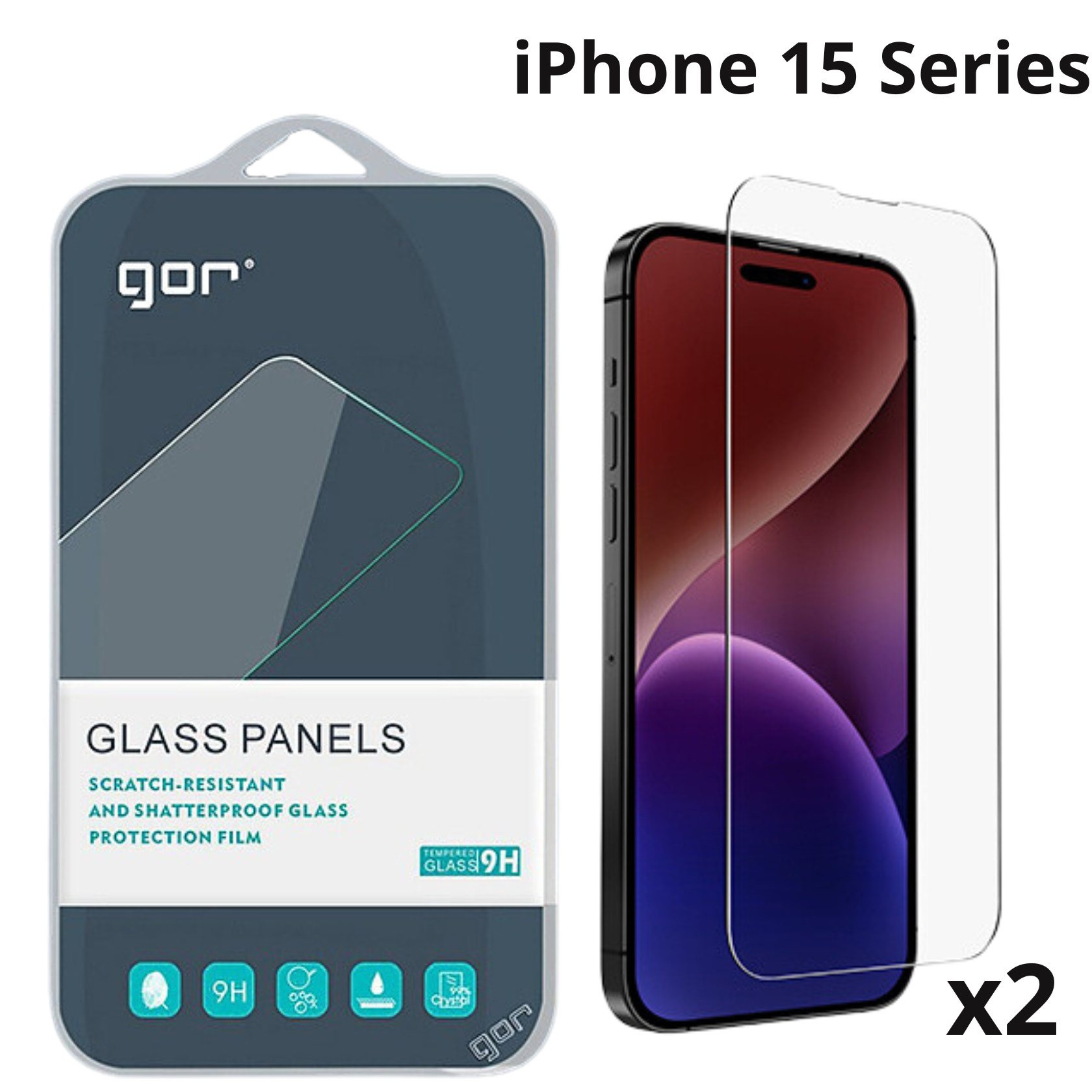 Cường Lực Gor Dành Cho iPhone 15 Pro Max / iPhone 15 Pro / iPhone 15 Plus / iPhone 15, Combo 2 miếng, không viền đen - HÀNG CHÍNH HÃNG