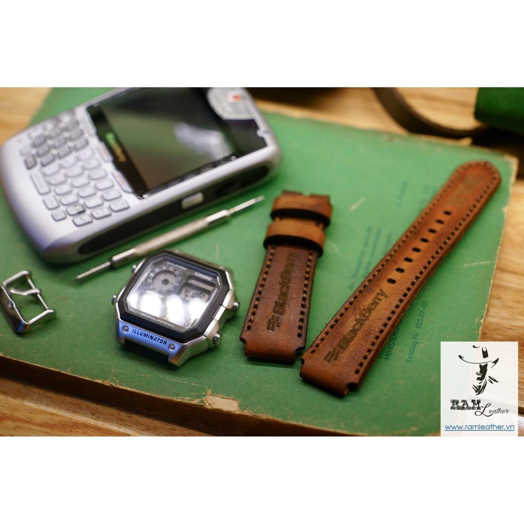 DÂY APPLE WATCH DA BÒ THẬT NÂU VINTAGE - RAM BLACKBERRY 1970 - ĐỦ SIZE