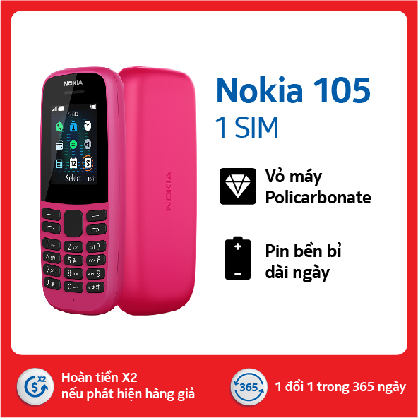 Điện thoại Nokia 105 Singel sim - Hàng chính hãng - Pink