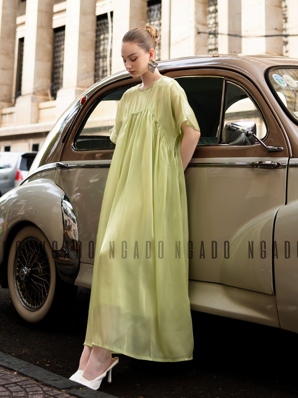 Đầm babydoll xanh đậu NGADO, Đầm suông, Đầm phom rộng, Đầm xòe, Đầm voan tơ thiết kế