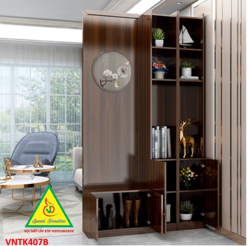 Vách ngăn phòng khách, vách ngăn tủ kệ bằng gỗ VNTK407- Nội thất lắp ráp Viendong Adv