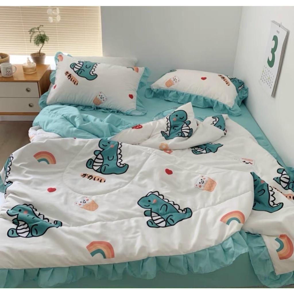 Bộ Chăn Ga Gối Cotton Đũi Bèo Chăn Chần Hè Cao Cấp Mẫu Mới 2021