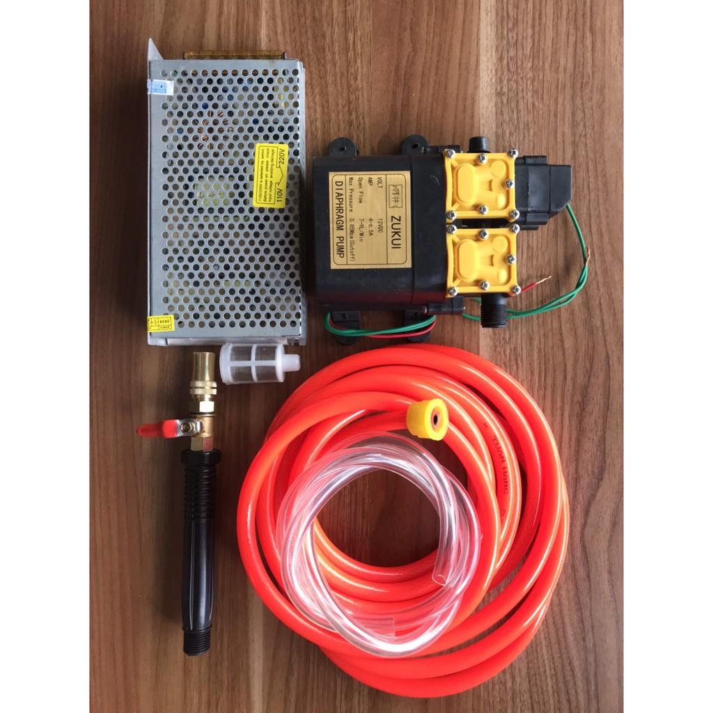 Bộ xịt rửa xe sử dụng bơm đôi ZUKUI kèm nguồn 12V10A dây 10ly tay xịt thẳng dây hút và lọc rác