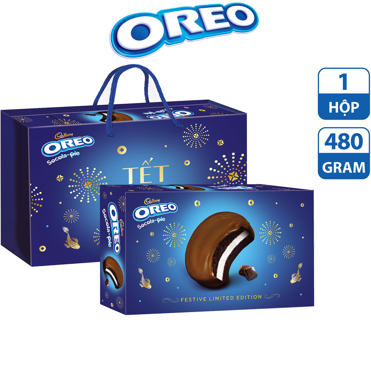 Hộp bánh OREO Socola Pie, hộp quà Tết 480g