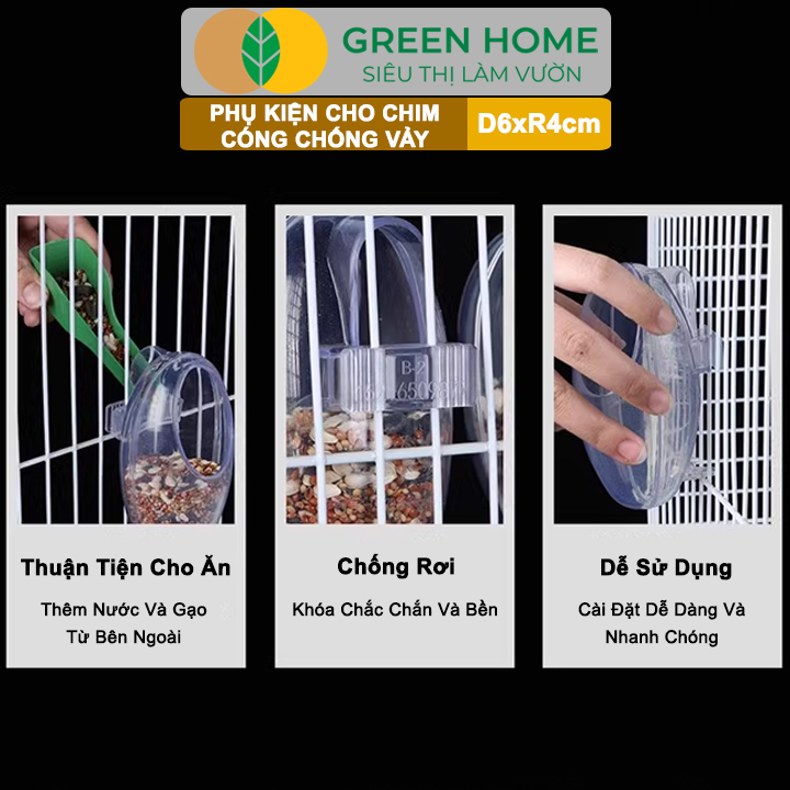 Cóng Chống Vảy Cho Chim GreenHome, Size M, Nhựa Mica, Cho Chim Chào Mào, Yến,.. Siêu Bền, Nhỏ Gọn