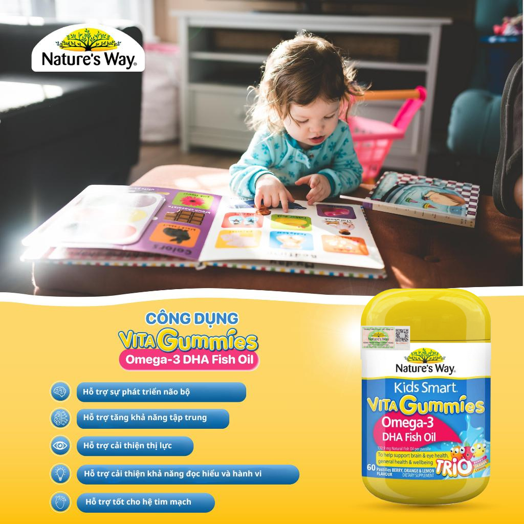 Kẹo Dẻo Omega 3 Nature's Way Kids Smart Vita Gummies Omega-3 DHA Fish Oil (Chai 60 Viên)