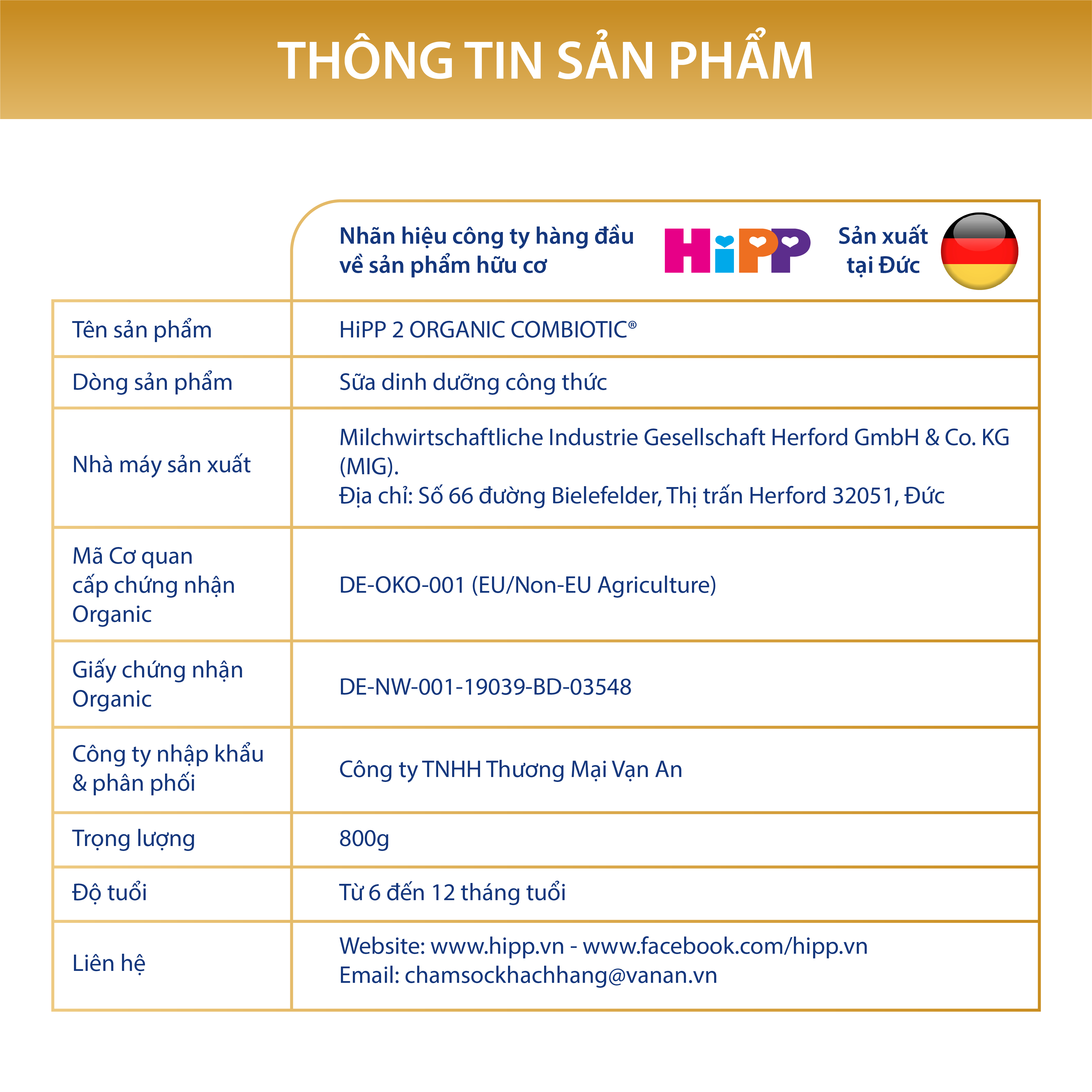 Sữa bột công thức HiPP 3 Organic Combiotic 800g cho bé từ 1 tuổi