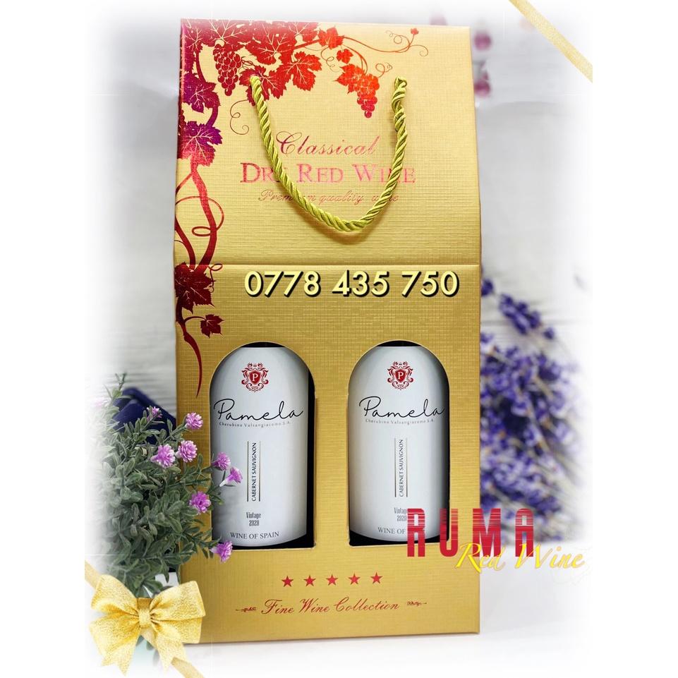 [Set quà tặng] Hộp giấy 2 chai rượu vang Tây Ban Nha Pamela
