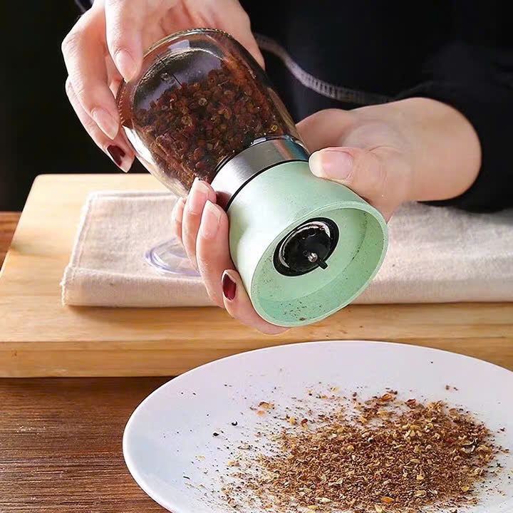 Dụng cụ xay tiêu thủy tinh, cối xay hạt tiêu mini, lọ xay tiêu tiện lợi