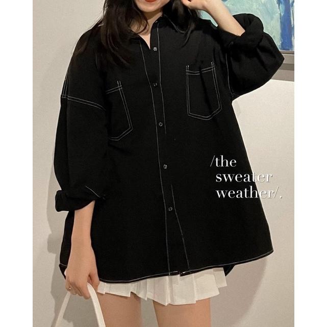 Áo sơ mi chỉ nổi chất đũi xước - sơ mi oversize