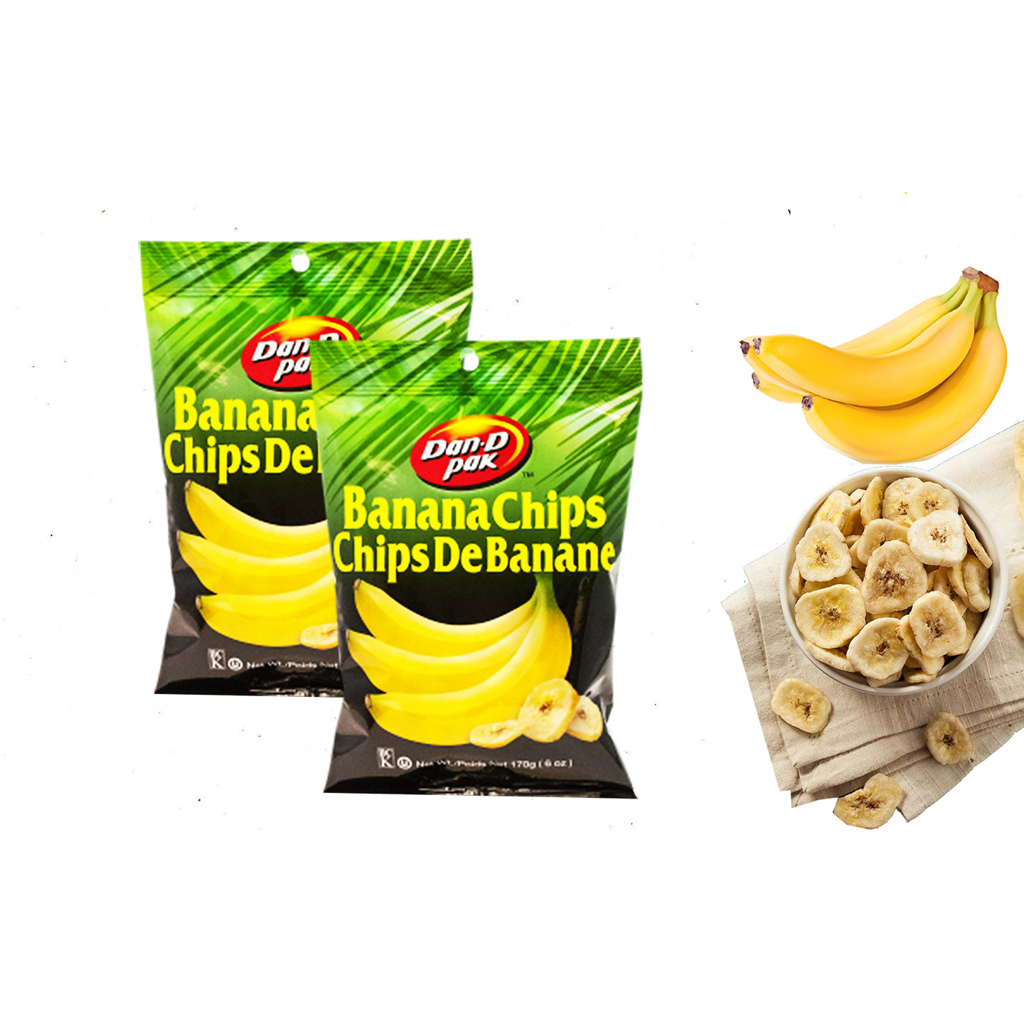 COMBO 2 BỊCH CHUỐI SẤY GIÒN XUẤT KHẨU MỸ 170G DAN D PAK - BANANA CHIPS 170G,KHÔNG CHẤT BẢO QUẢN,HƯƠNG VỊ MỚI,BỔ SUNG VITAMIN VÀ DƯỠNG CHẤT