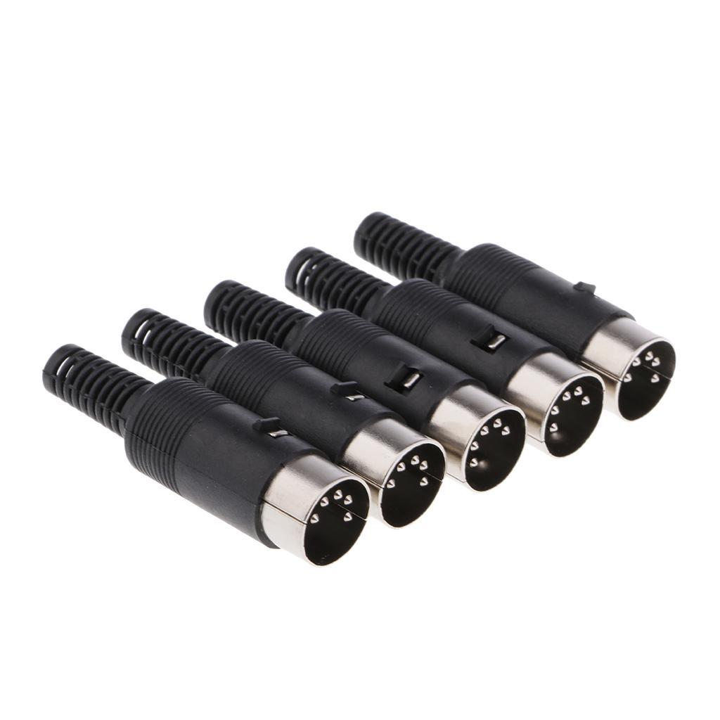 5 pieces 5 Pin DIN Plug Connectors with Non-Slip Handle Male Black