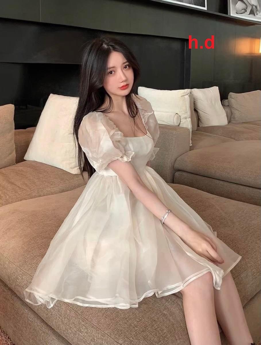 Váy công chúa dáng xòe cổ vuông nơ sau siêu đẹp hàng 2 lớp