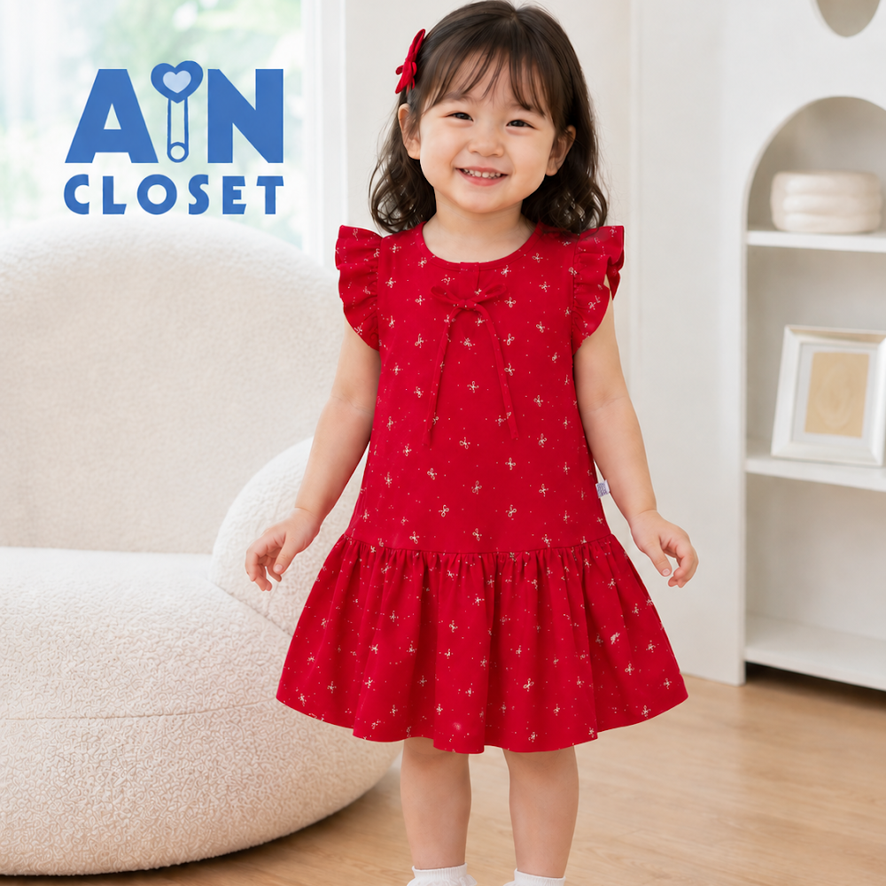Đầm bé gái họa tiết Nơ Nhí Đỏ Linen - AICDBGWJD6EC - AIN Closet