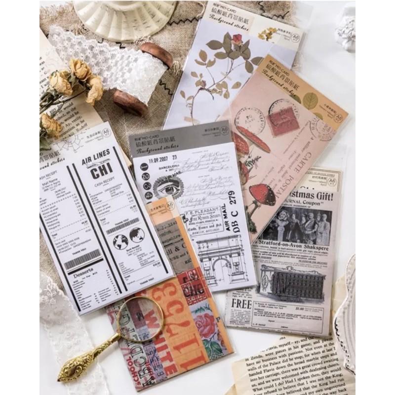 Set 6 tờ stickers lớn kiểu cổ điển vintage DIY