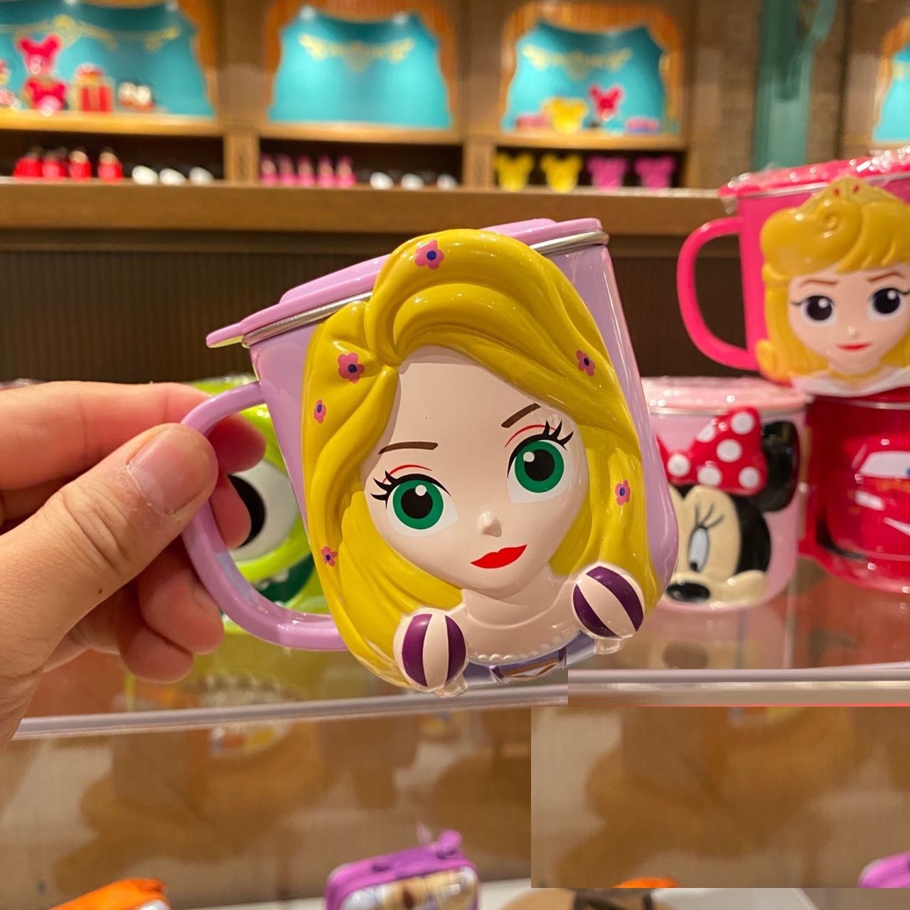 Ly inox giữ nhiệt , cốc có quai cầm 260ml hình công chúa Princess Rapunzel nổi 3D màu hồng cho trẻ em , bé gái - 97VNDP2265