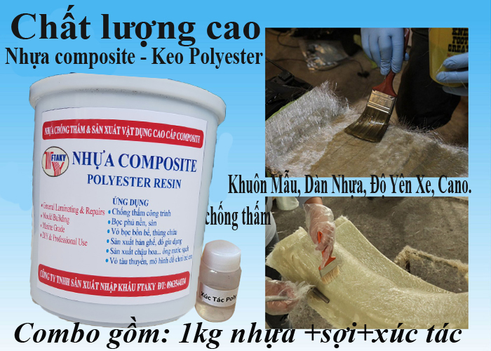 Combo Keo Polyester Resin Và Sợi Thủy Tinh Dùng Đúc Tượng, Làm Khuôn Mẫu, Dàn Nhựa, Độ Yên Xe, Cano.