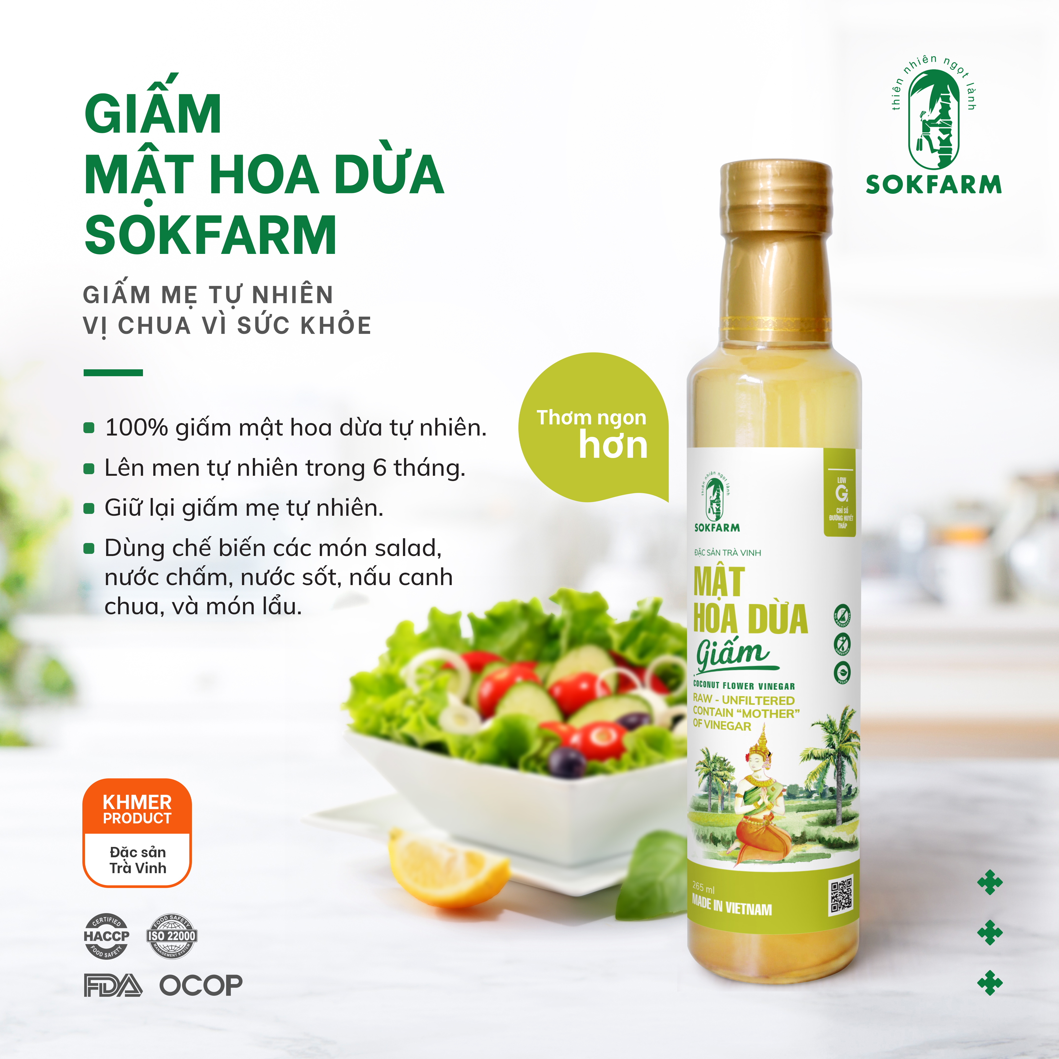 Dấm mật hoa dừa Sokfarm - Bổ sung lợi khuẩn, kích thích tiêu hóa, hỗ trợ giảm đau cho người bị GUT, lên men tự nhiên trong vòng 6 tháng