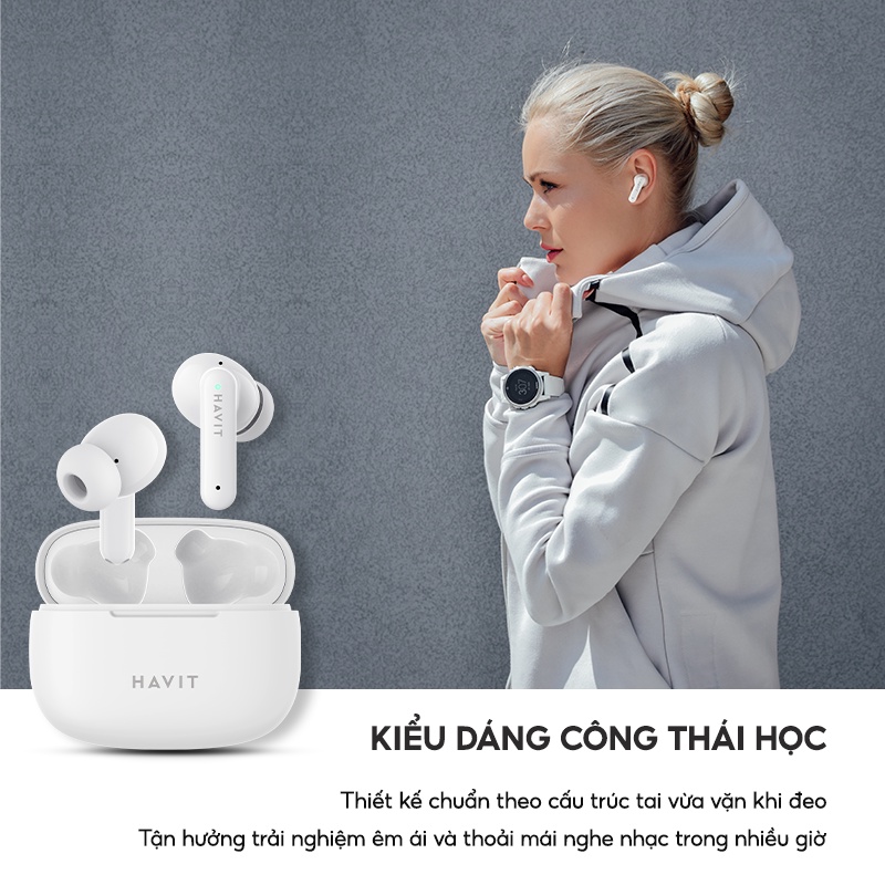 Tai Nghe Bluetooth True Wireless Havit TW967 BT 5.1, Thiết Kế Công Thái Học, Driver 10mm, Nghe Nhạc Đến 5H - Hàng Chính Hãng